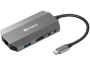 SANDBERG USB-C 6-in1 Travel Dock - Kabelgebunden - USB 3.2 Gen 1 (3.1 Gen 1) Type-C - 100 W - 10,100,1000 Mbit/s - Grau - MMC - MicroSD (TransFlash) - SD - SDHC - SDXC